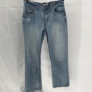 BKE Mens Tyler Jeans Size 32R Distressed Straight Leg Light Wash Buckle